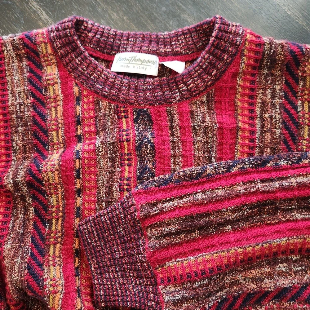 Vtg Norm Thompson Men's XL Wool Blend 3D Knit Sweater Made In Italy